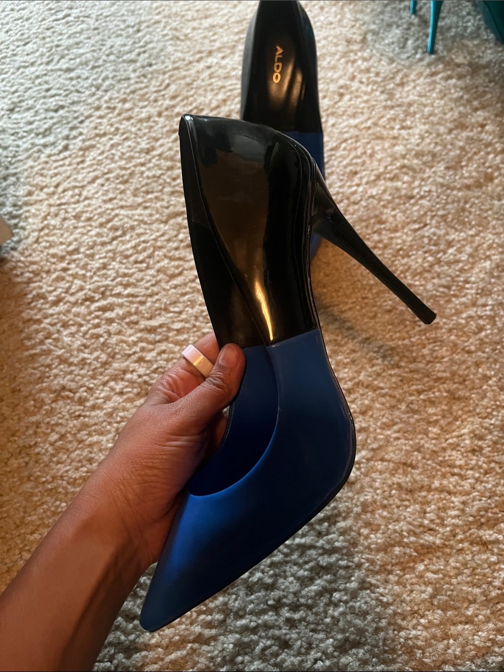 ALDO Two-Tone Blue and Black Pointed Toe Pumps - Picture 3 of 13